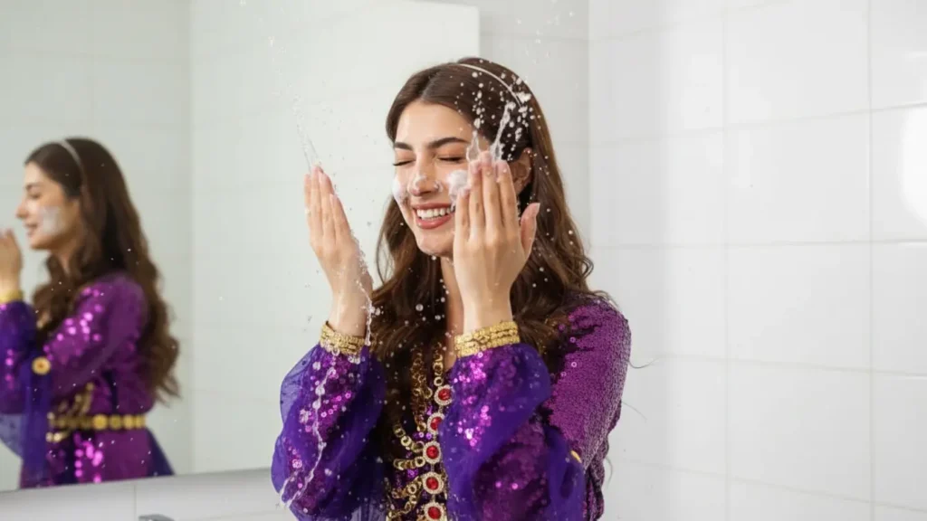 بهترین ژل شستشوی صورت برای پوست چرب (وقتشه به سلطه جوشها پایان بدی) 21 یک خانم کورد در حال شستن صورت با بهترین شوینده پوست چرب